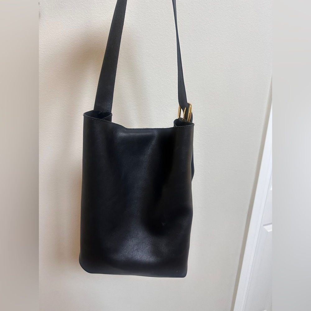 Madewell The Essential Large Bucket Tote in black with gold hardware